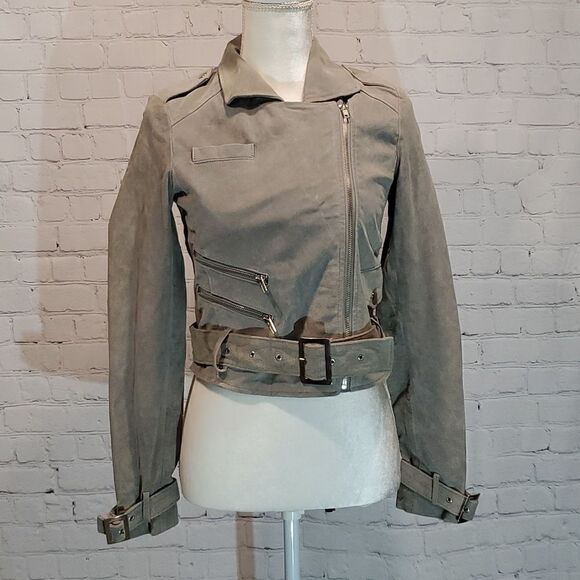 Silence and noise gray leather moto jacket - Picture 1 of 10